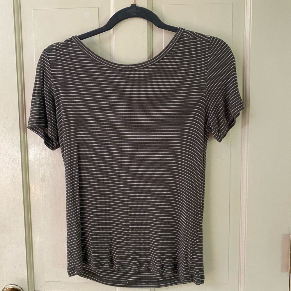 American Eagle Green/White Striped Tee